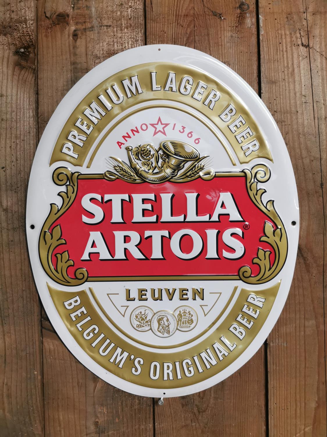 Stella Artois advertising sign.