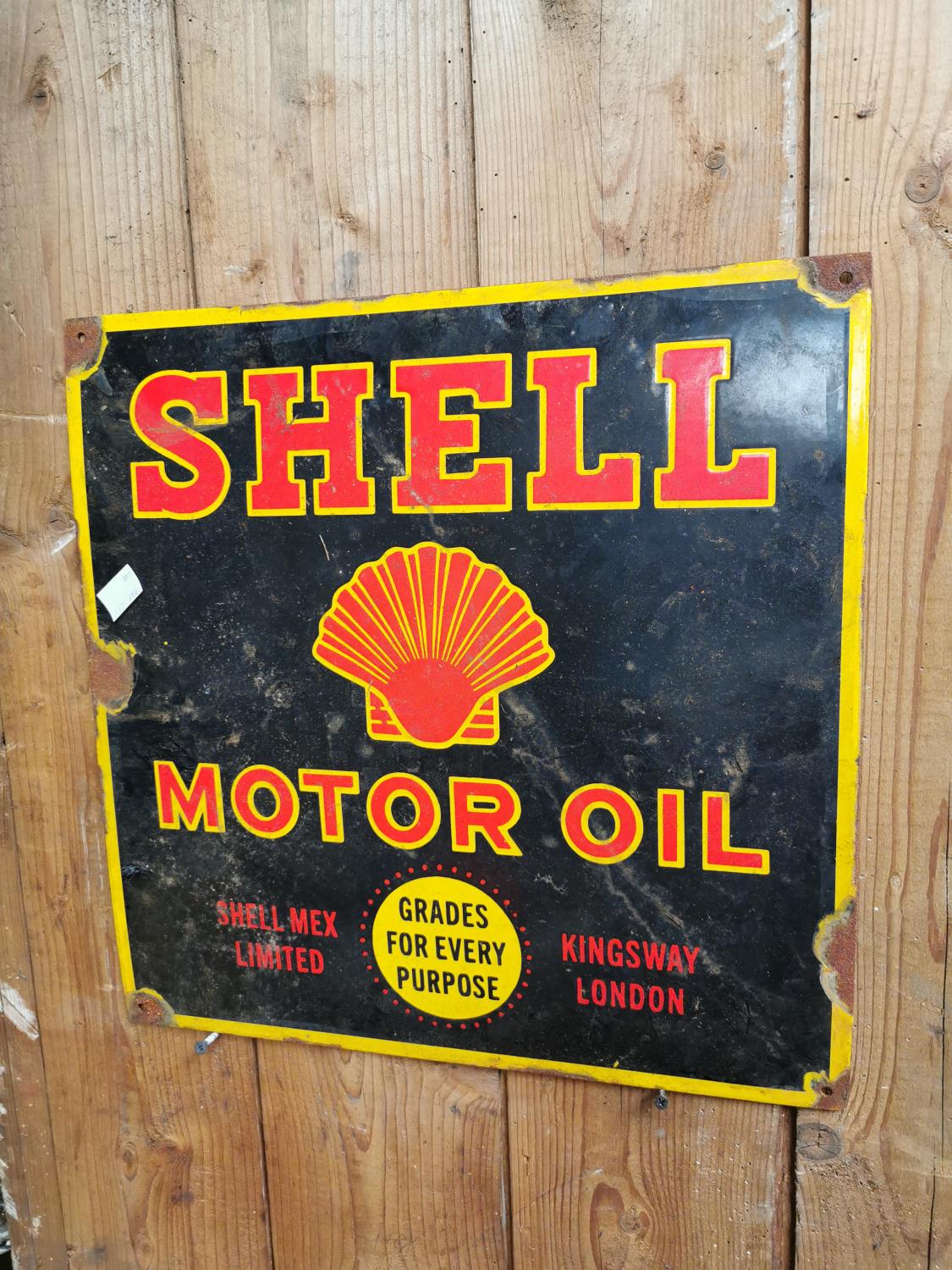 Shell Motor oil enamel advertising sign.