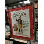 Cowan's Old Irish Whiskey advertising sign.