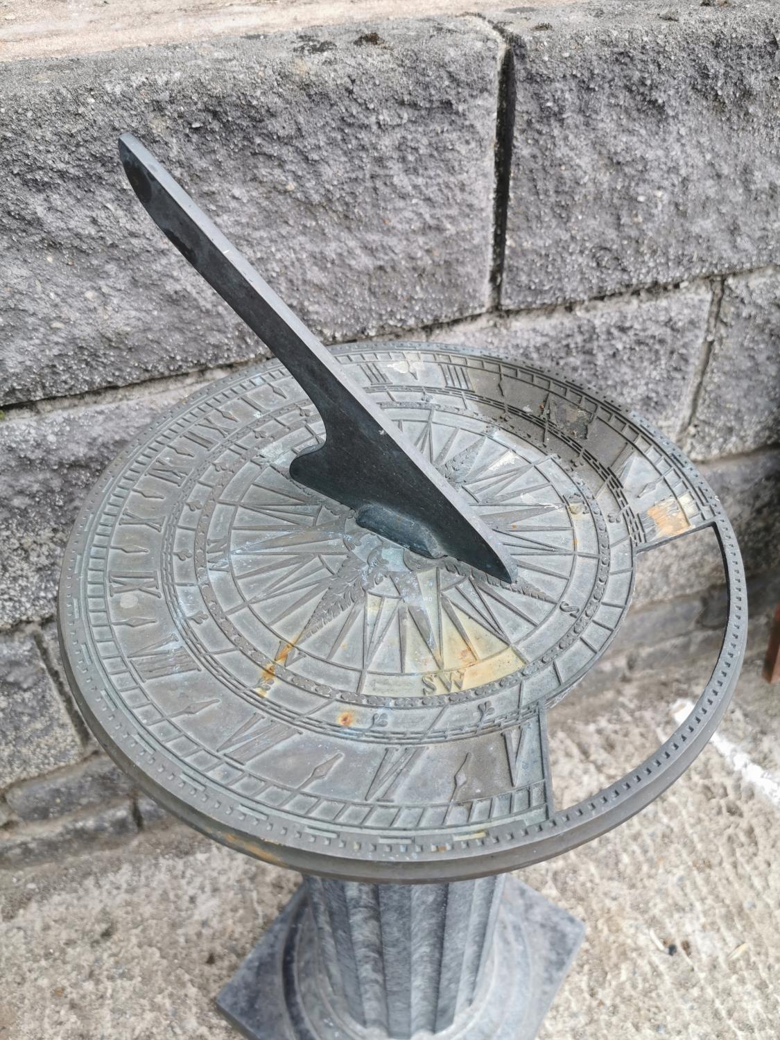 Good quality sundial with cast alloy pedestal and bronze dial. - Image 2 of 3