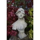 Stone bust of young girl