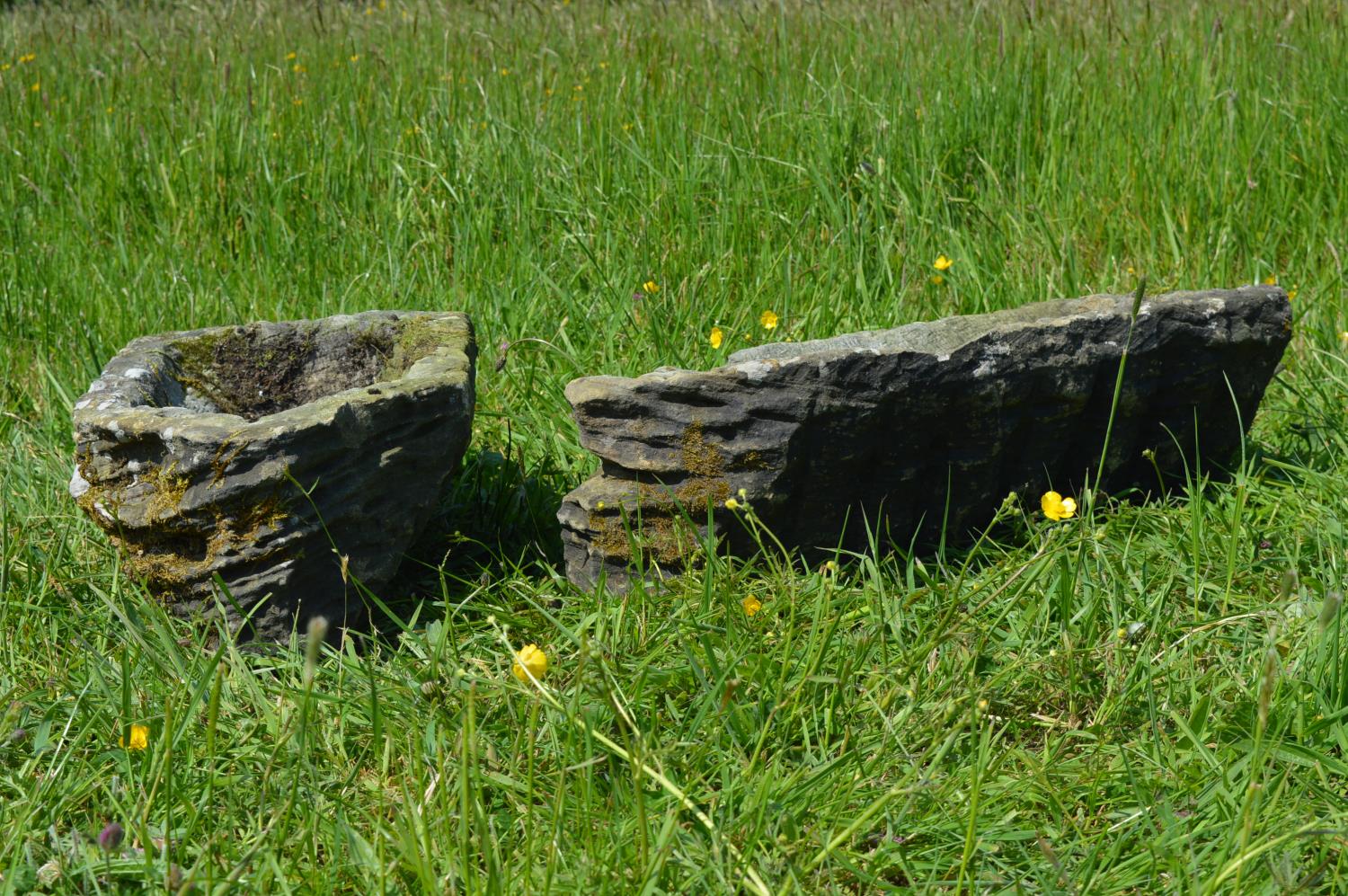 Pair of unusual fossil stone troughs