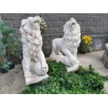 Pair of moulded stone Lions.