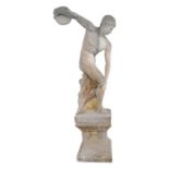 Life-size moulded stone statue of Greek Disc Thrower.
