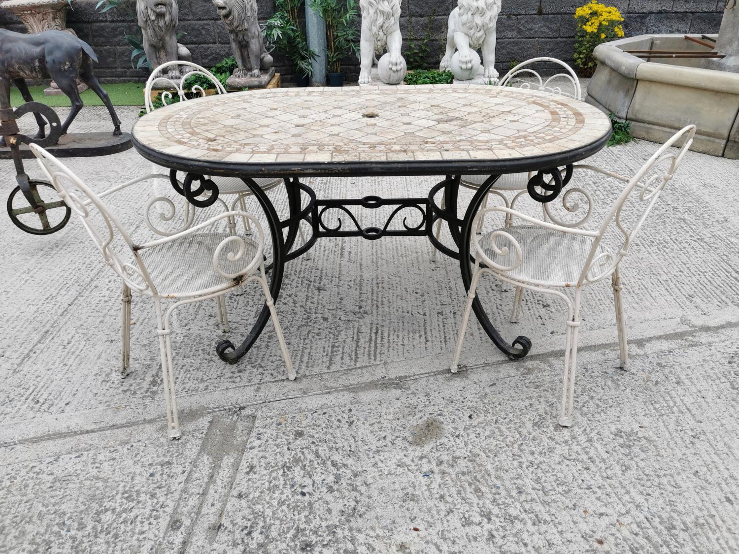 Wrought iron garden table and four chairs. - Image 3 of 4