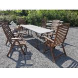 Set of six teak reclining garden chairs