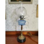 Edwardian brass column oil lamp.