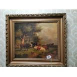 19th. C. Oil on Board Cattle Resting