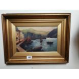 19th. C. Oil on Board Boats In The Harbour