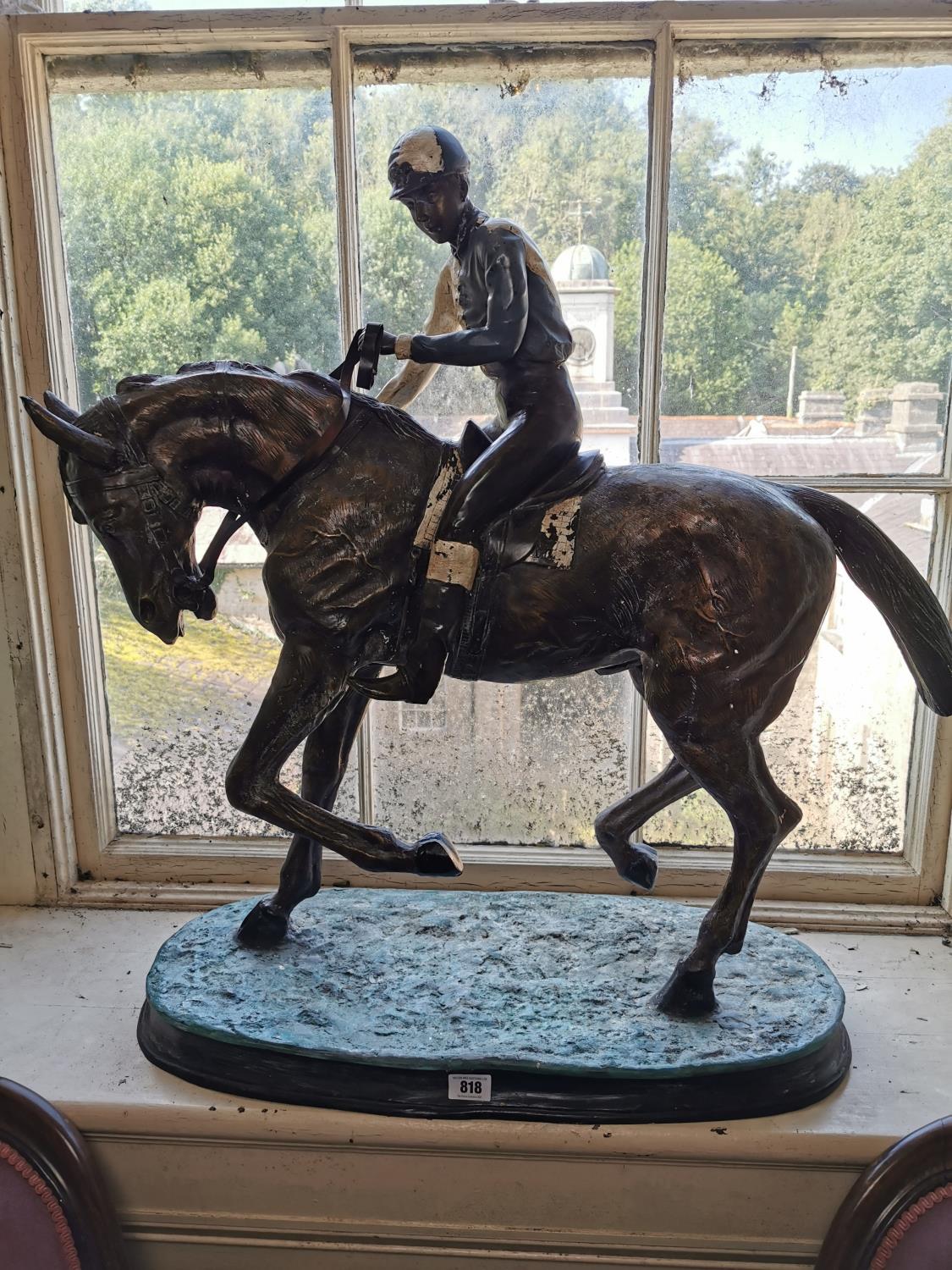 Hand cast bronze model of Horse and Jockey.