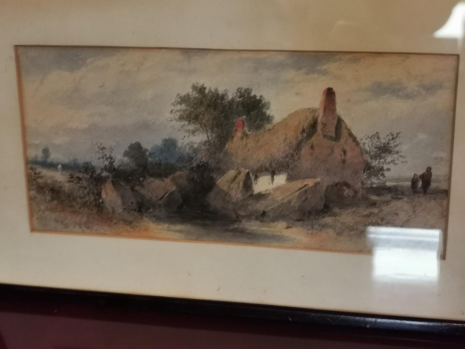 19th C. watercolour Cottage scene. - Bild 2 aus 3