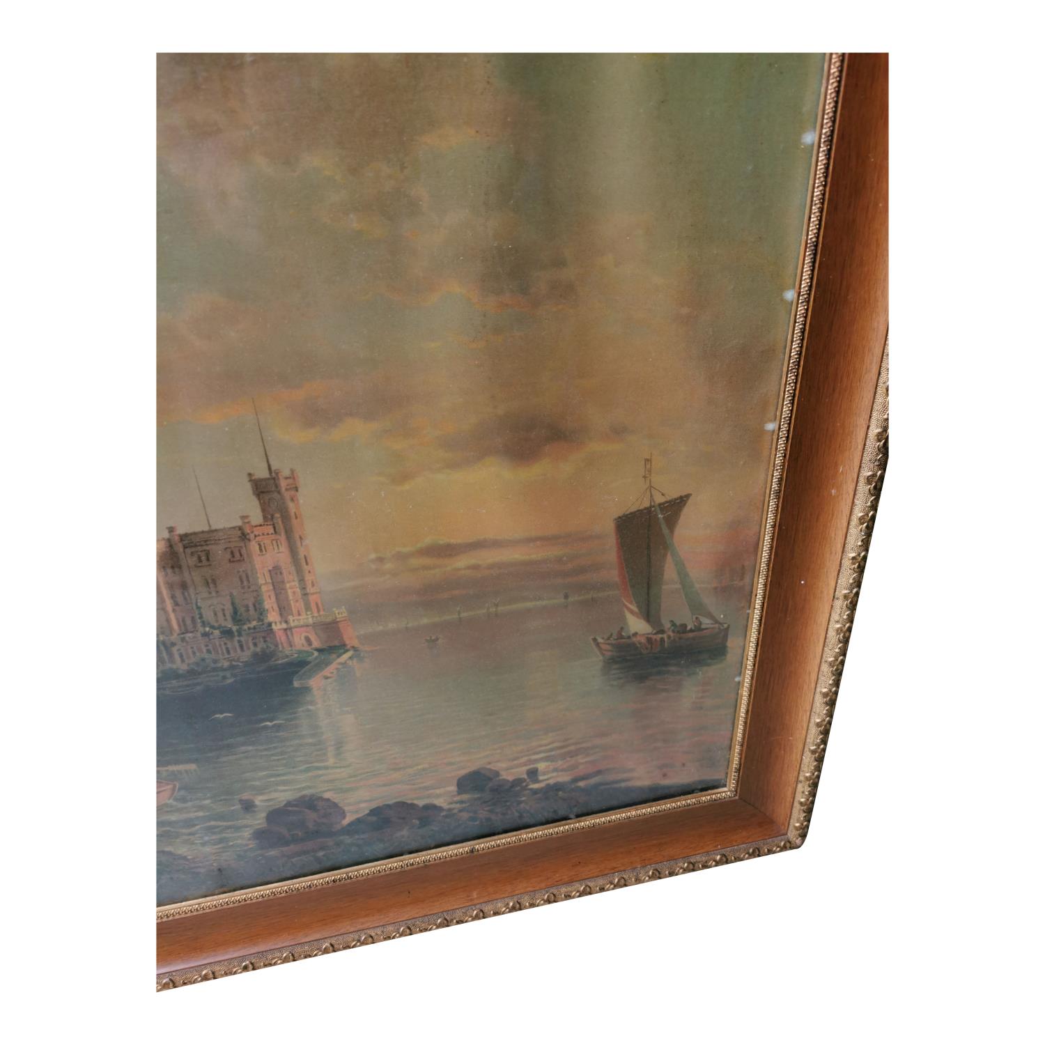 Early 20th C. framed coloured print Castle scene. - Image 3 of 3