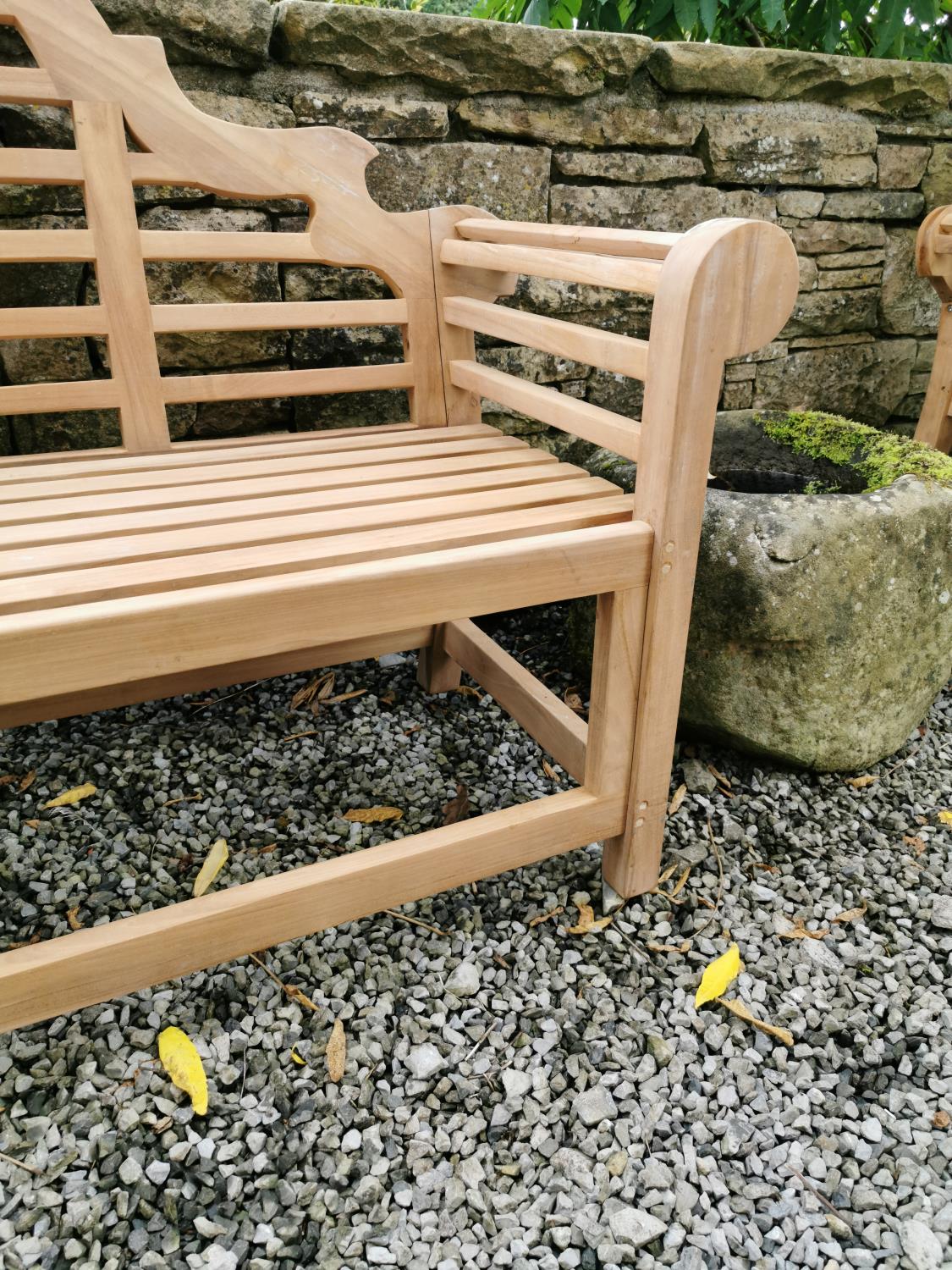 Lutyens teak garden bench. - Image 2 of 4