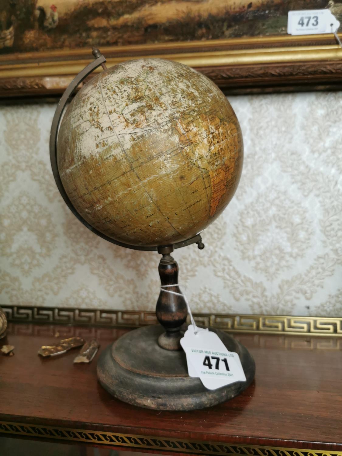 19th. C. desk Terrestrial globe on stand