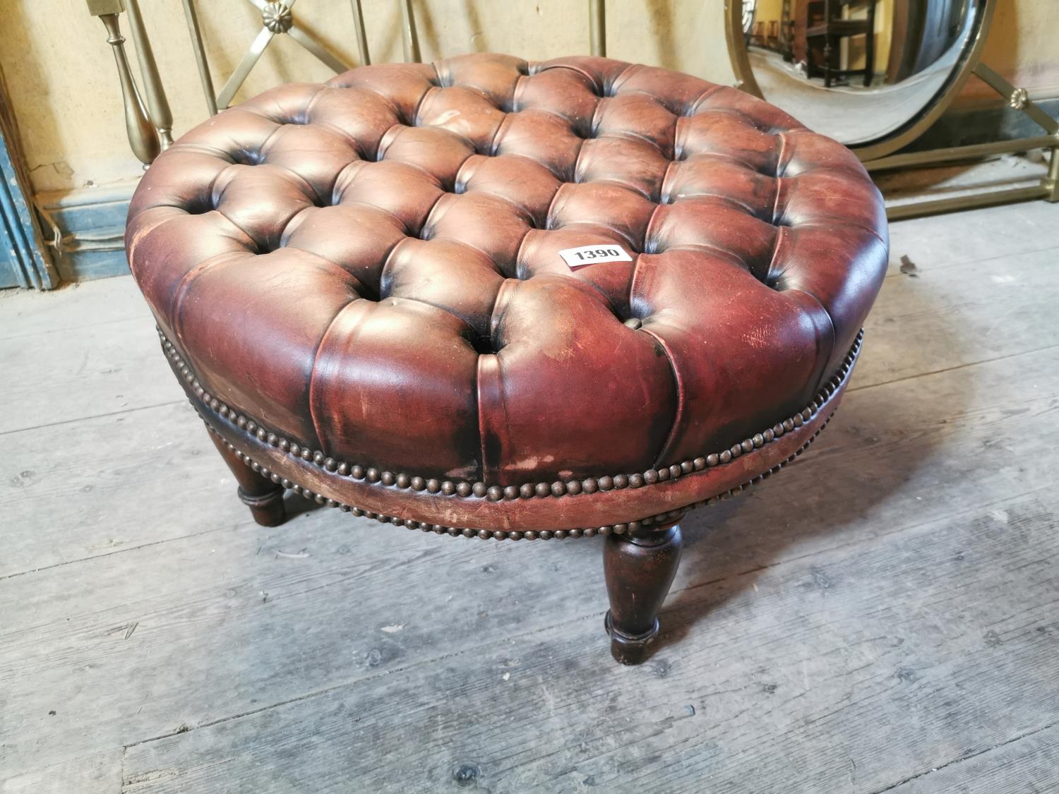 Hand dyed leather Chesterfield foot stool.