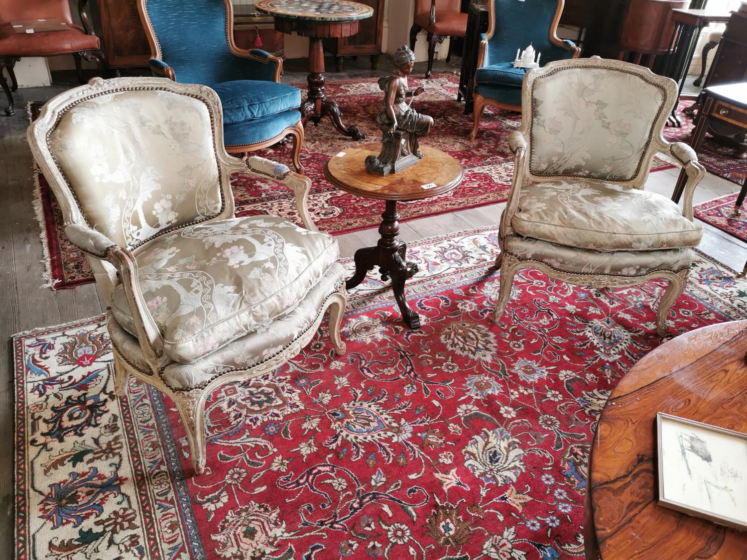 Set of four 19th. C. upholstered open armchairs