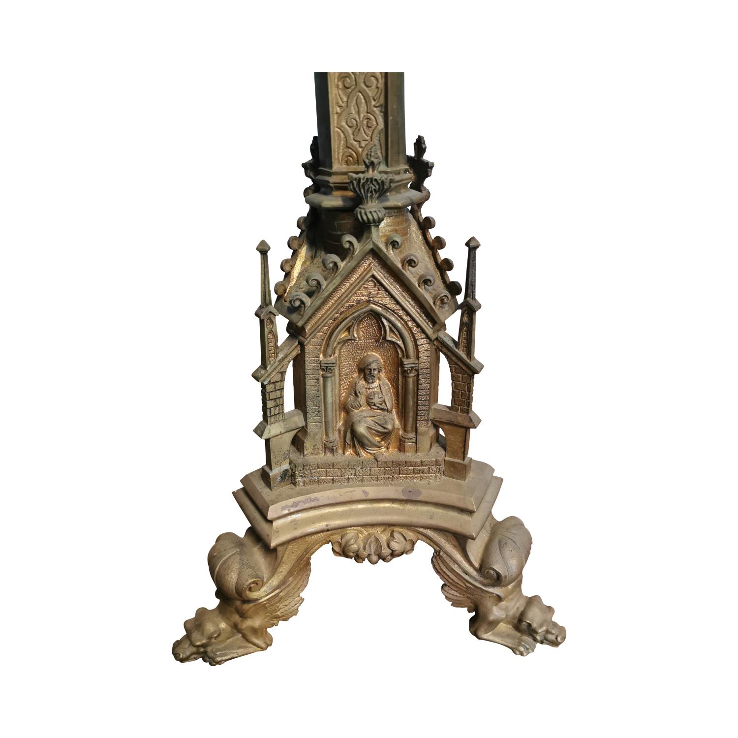 19th C. brass altar candlestick. - Image 2 of 4