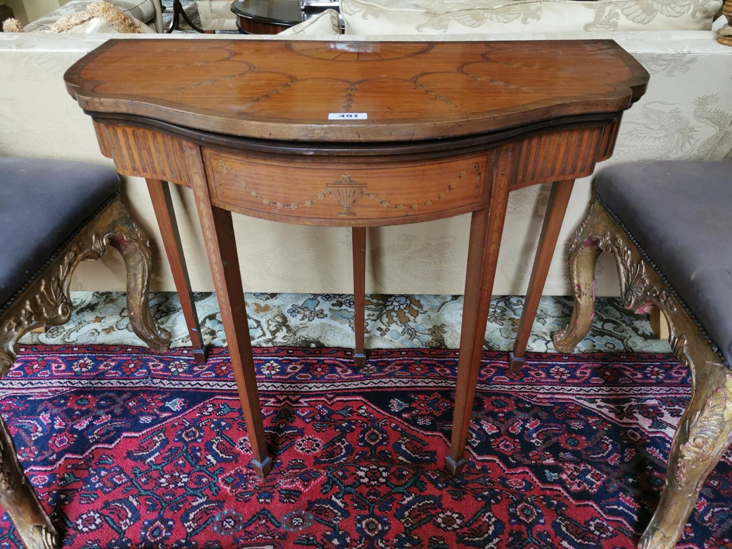 Early 19th. C. inlaid satinwood turn over leaf card table