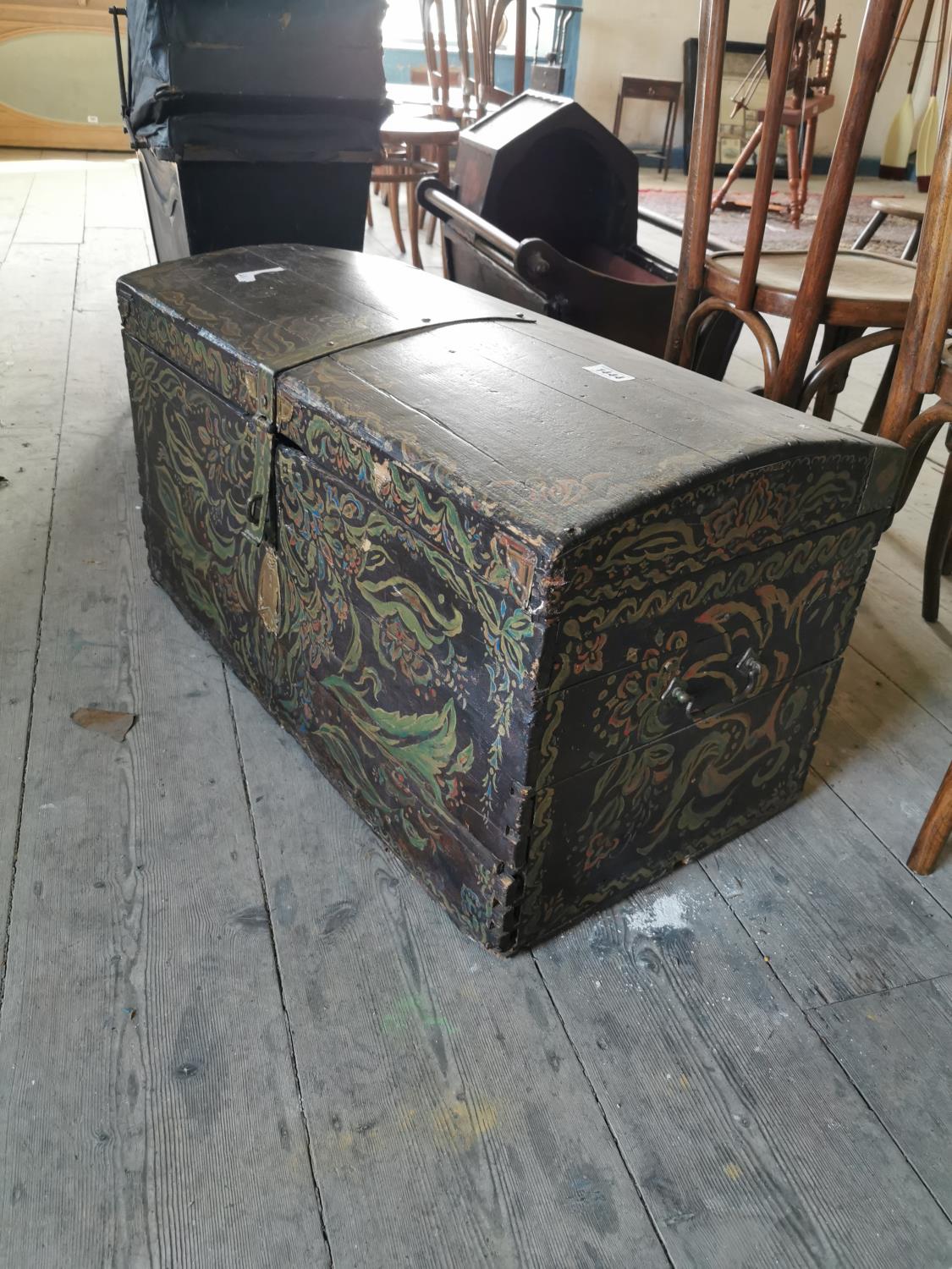 19th C. hand painted pine dome topped trunk. - Image 2 of 2