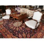 Pair of 19th. C. upholstered walnut open armchairs.