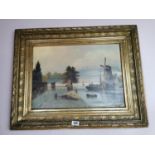 19th C. oil on canvas French River scene.