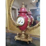 19th. C. gilded brass and ceramic mantle clock