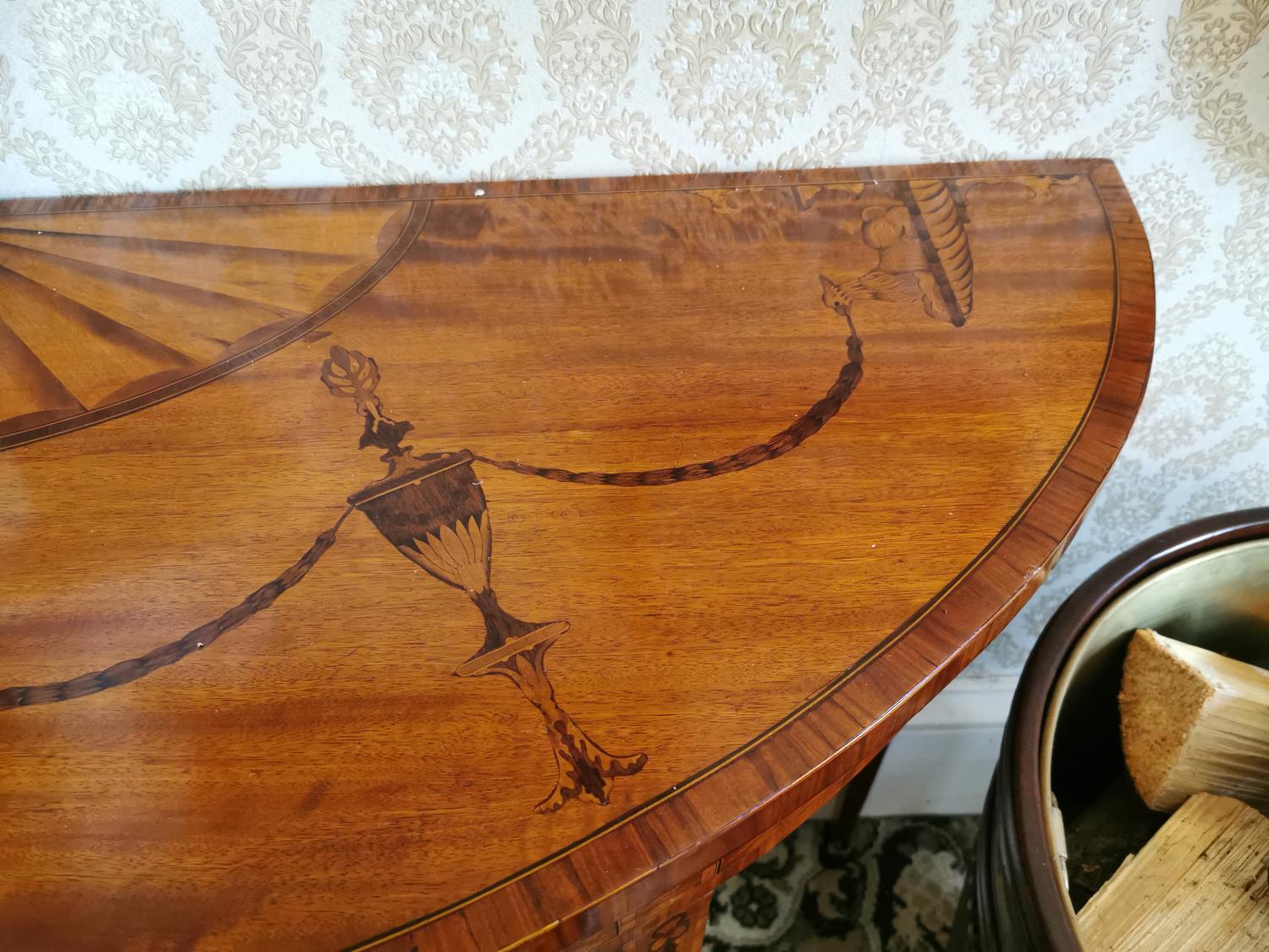 Good quality pair of inlaid satinwood demi - lune tables - Image 9 of 10