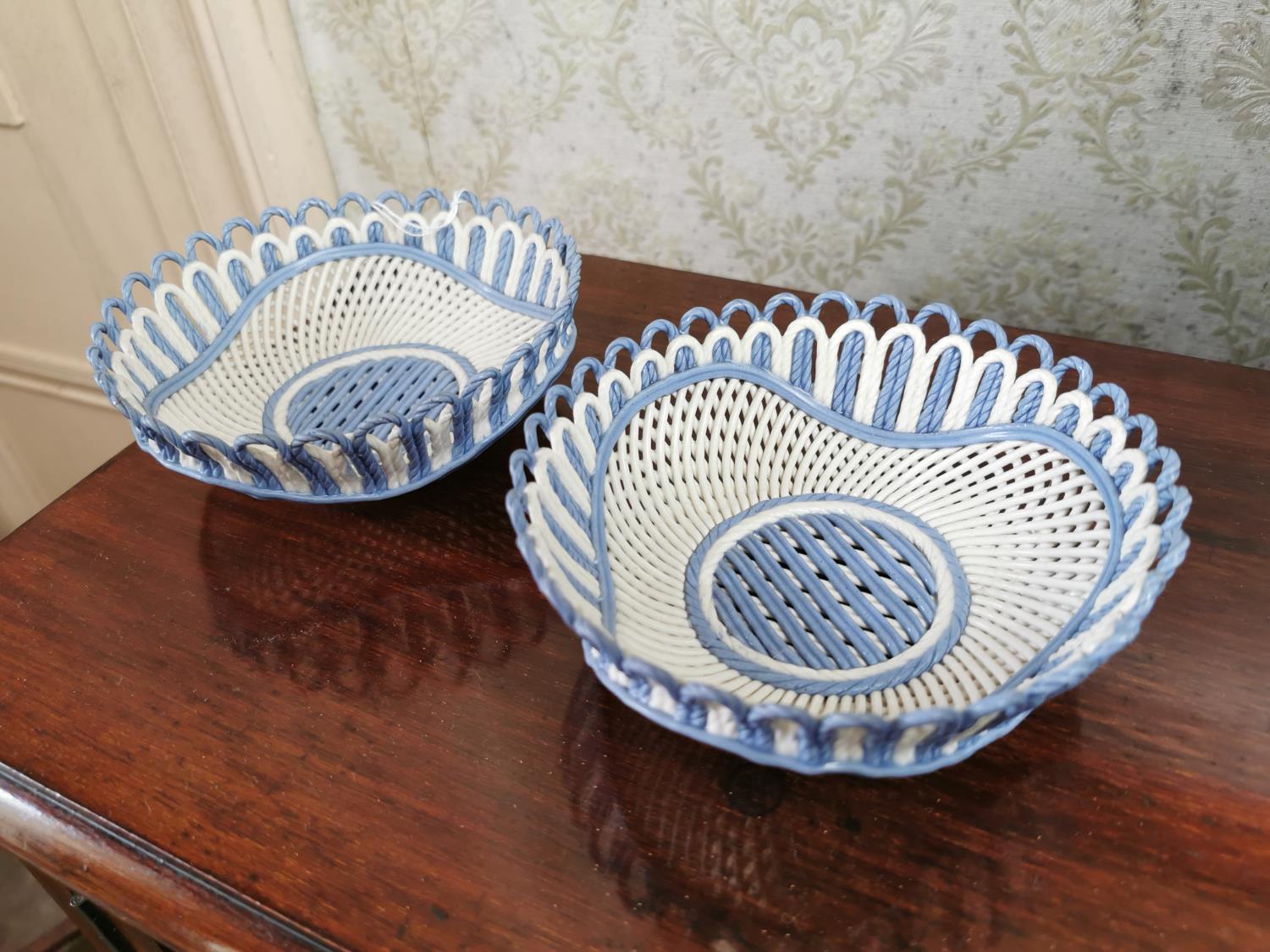 Pair of 19th. C. ceramic sweet meat baskets