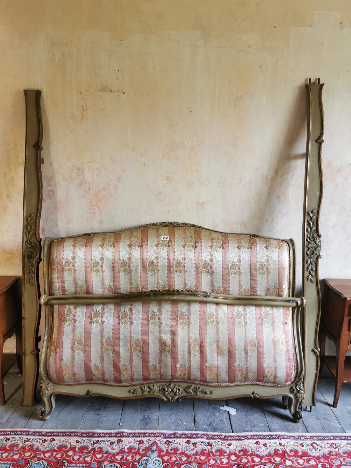 Good quality 19th C. giltwood and painted upholstered French bed {110 cm H x 150 cm W x 230 cm L}.