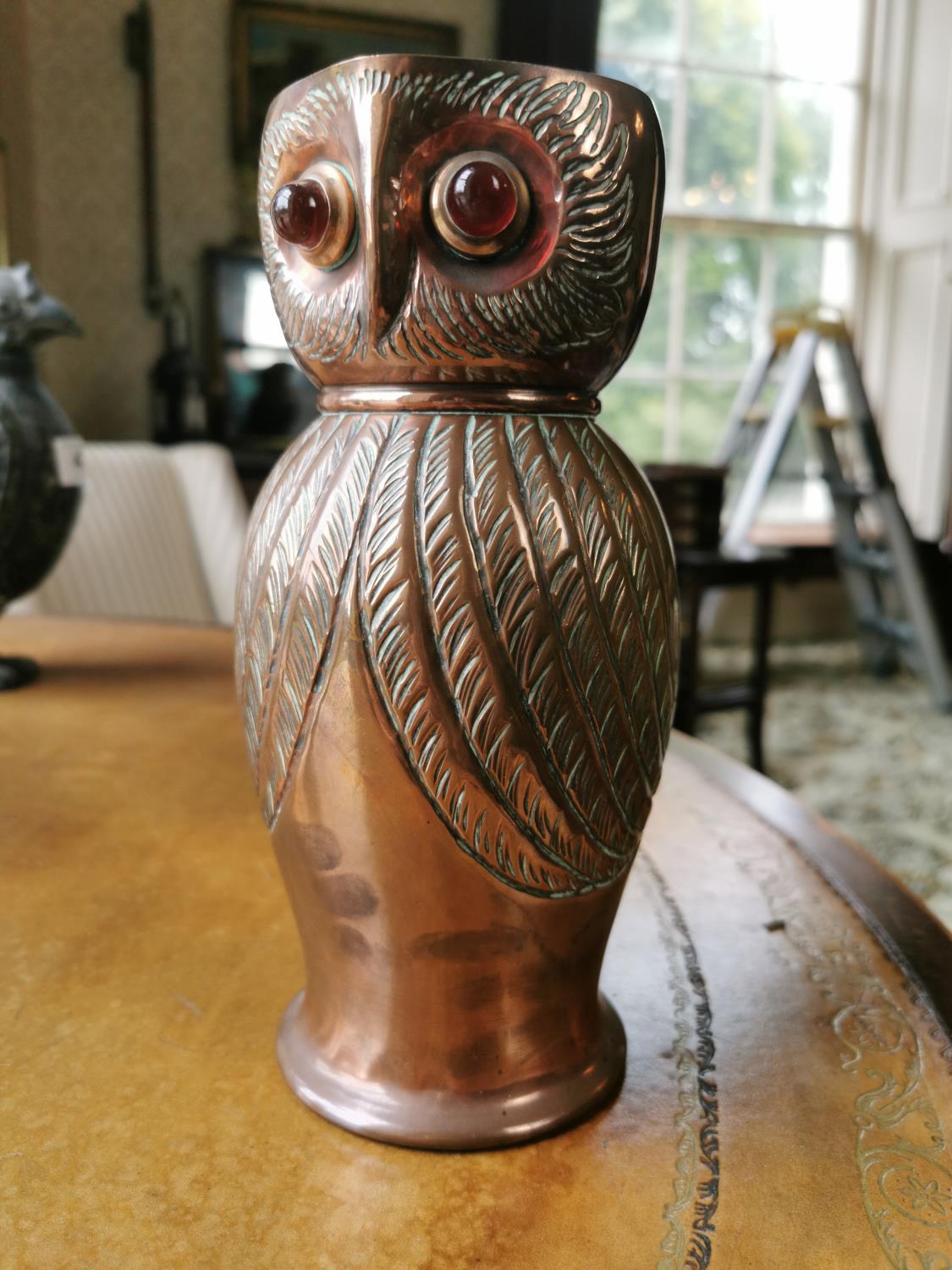 Arts and Crafts copper jug in the form of an owl