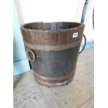 19th C. oak and metal bound log bucket.