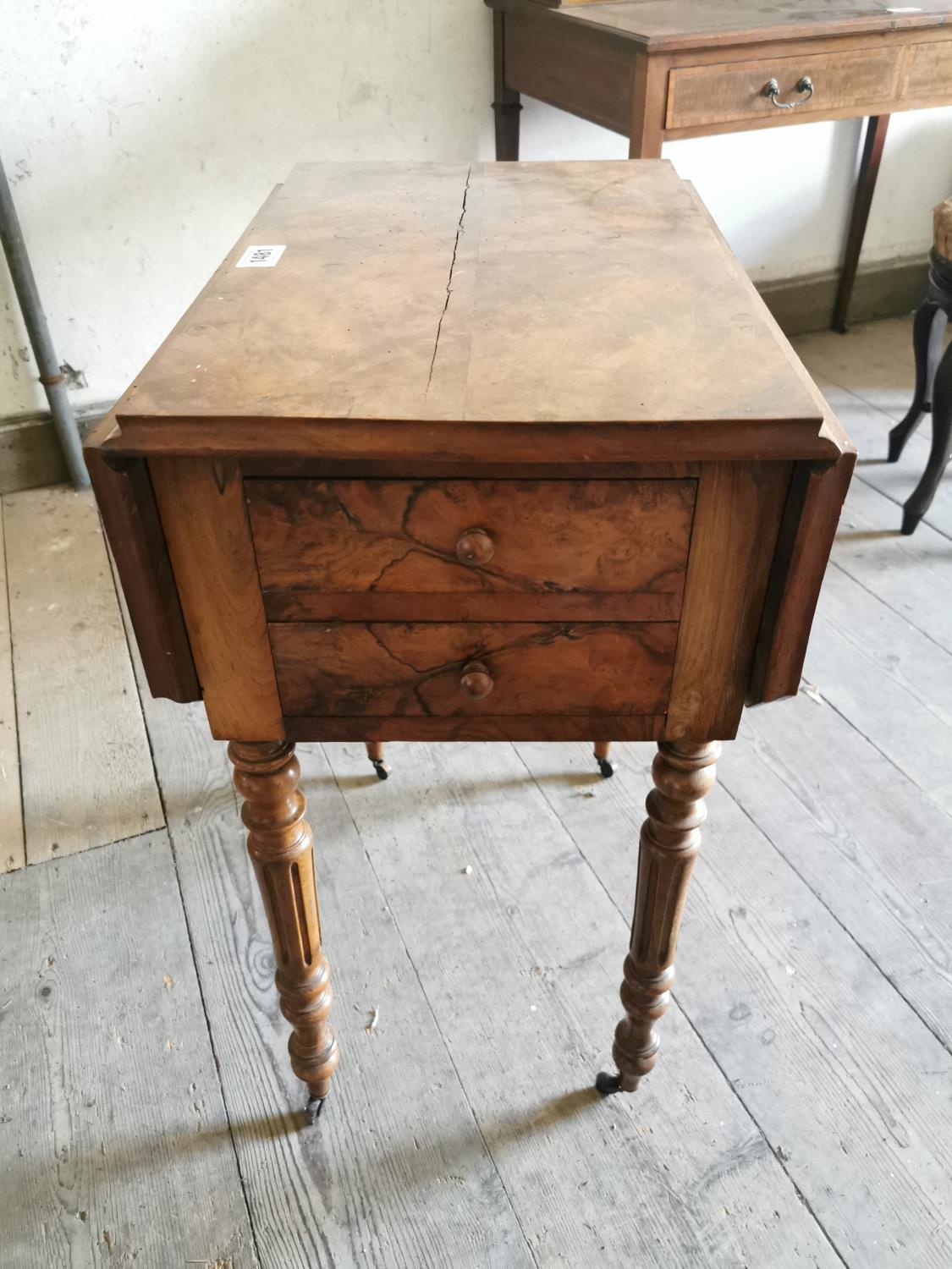 19th C. burr walnut drop leaf lamp table. - Image 2 of 2