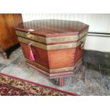 Georgian brass bound mahogany octagonal wine cooler