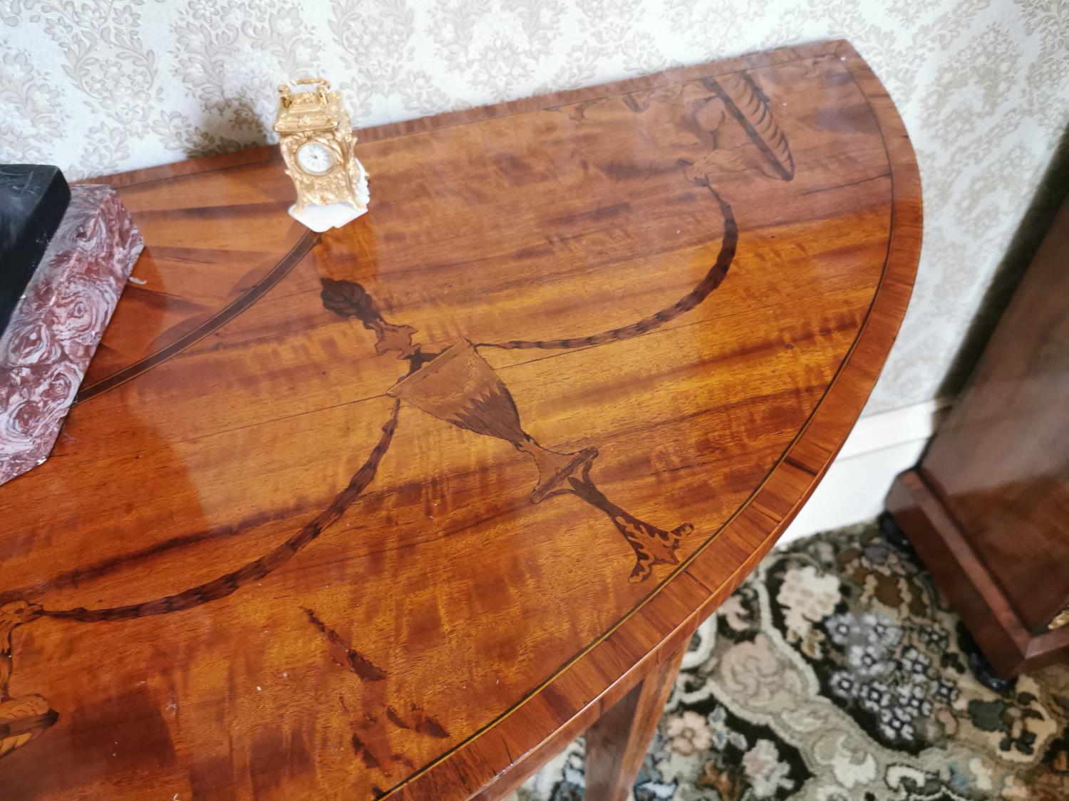 Good quality pair of inlaid satinwood demi - lune tables - Image 2 of 10