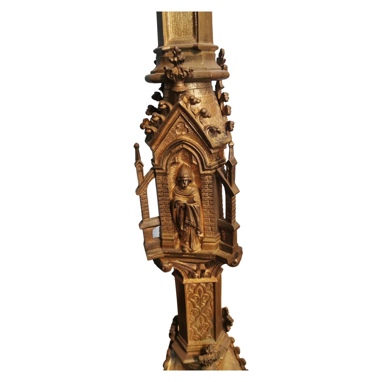 19th C. brass altar candlestick. - Image 3 of 4