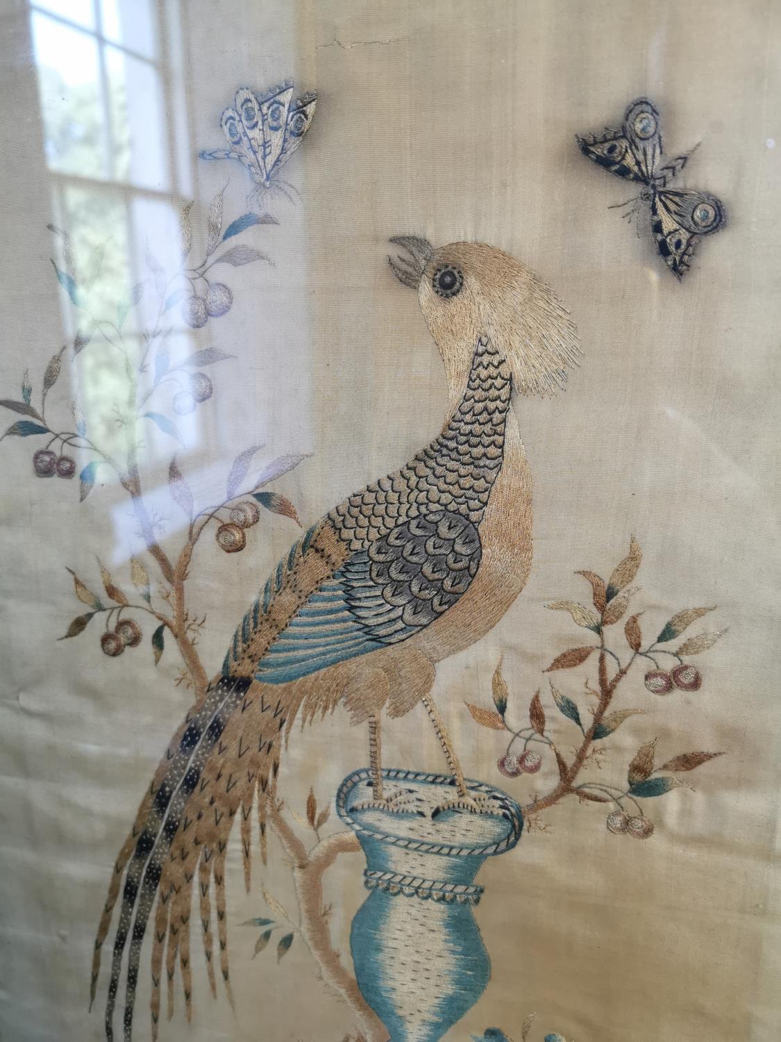 19th C. framed silk tapestry. - Bild 2 aus 2