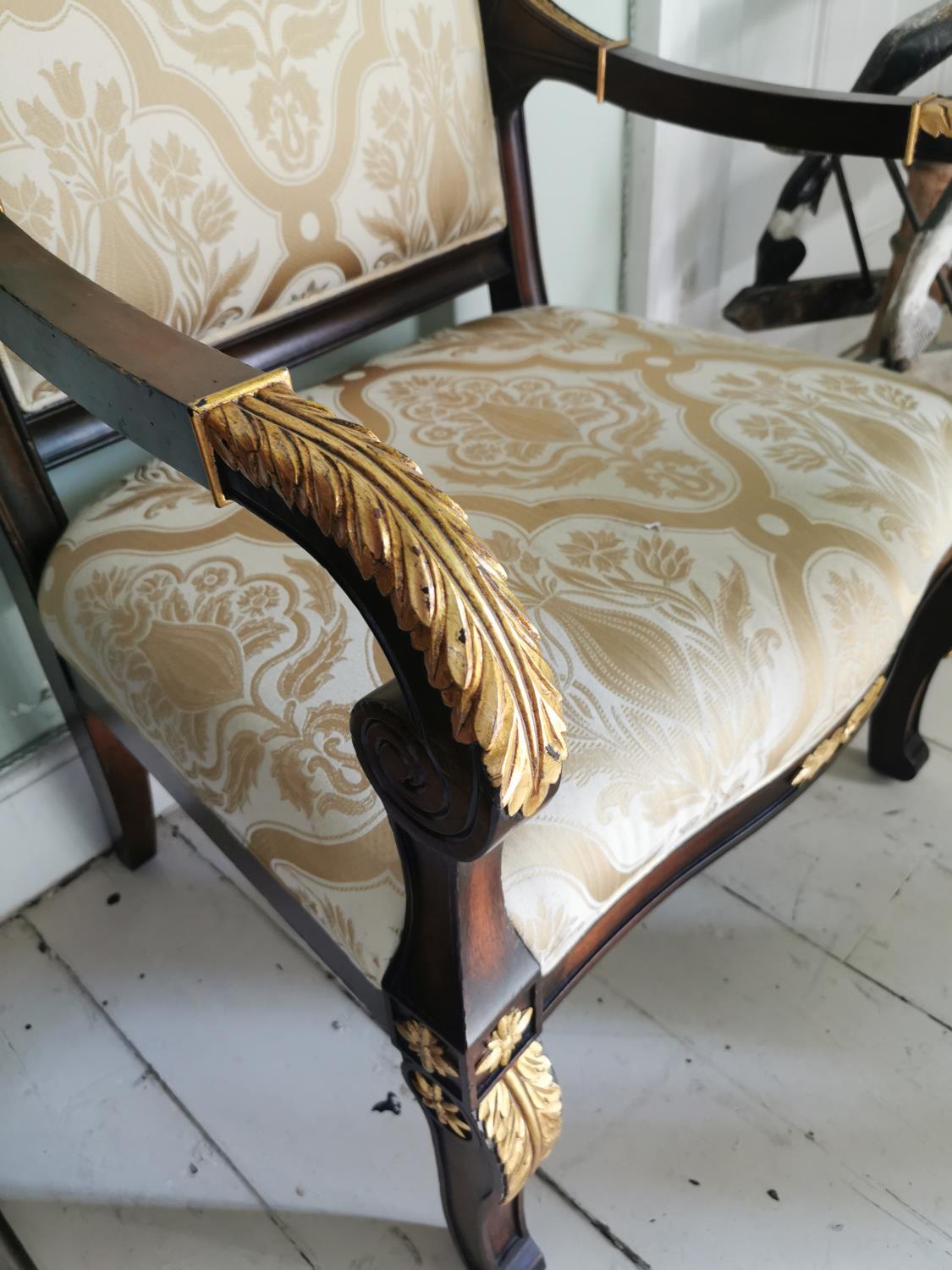 Pair of upholstered gilded mahogany open armchairs - Image 3 of 3