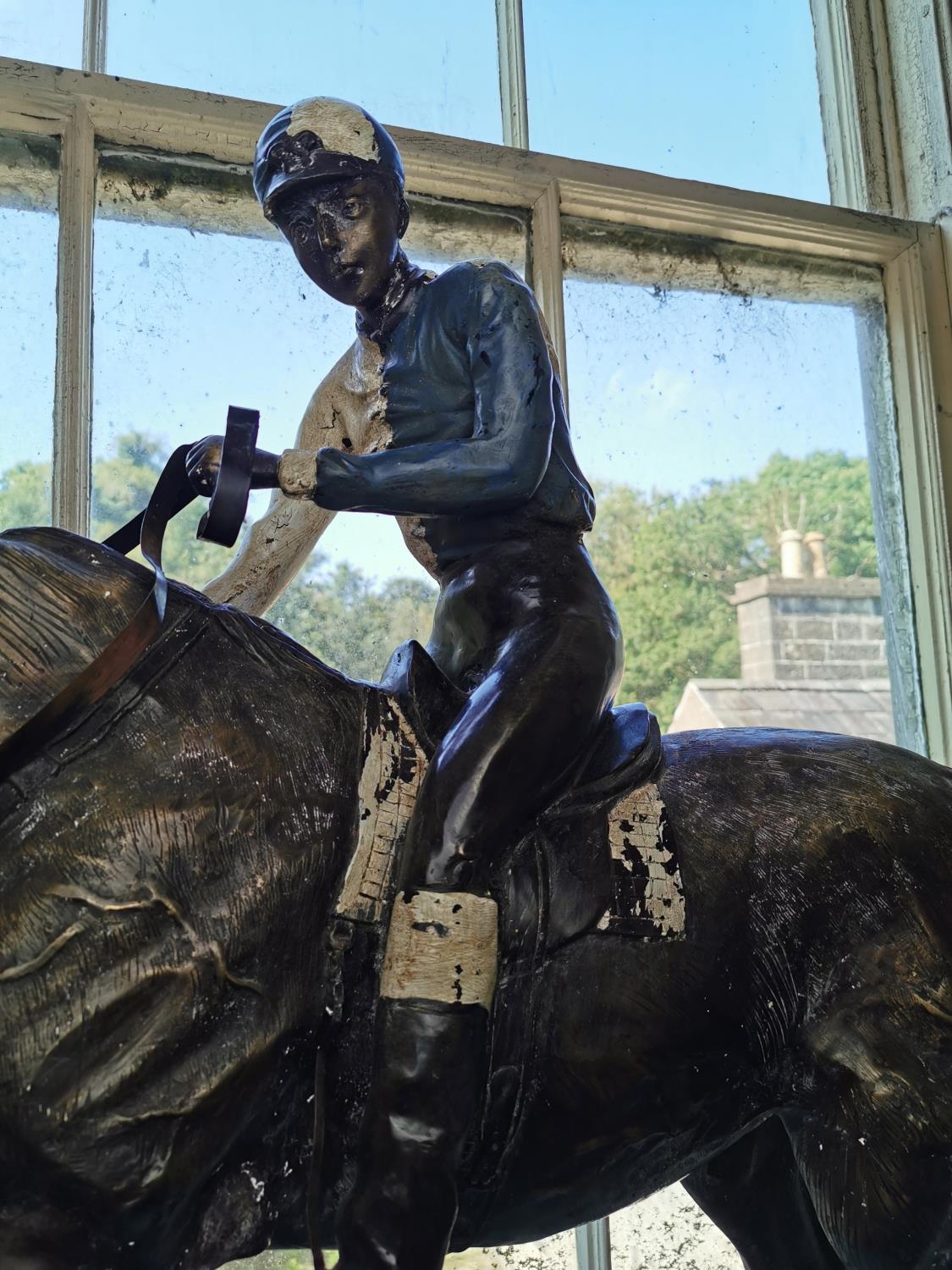 Hand cast bronze model of Horse and Jockey. - Image 4 of 5