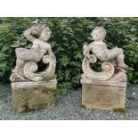 Pair of early 20th C. moulded stone Putti.