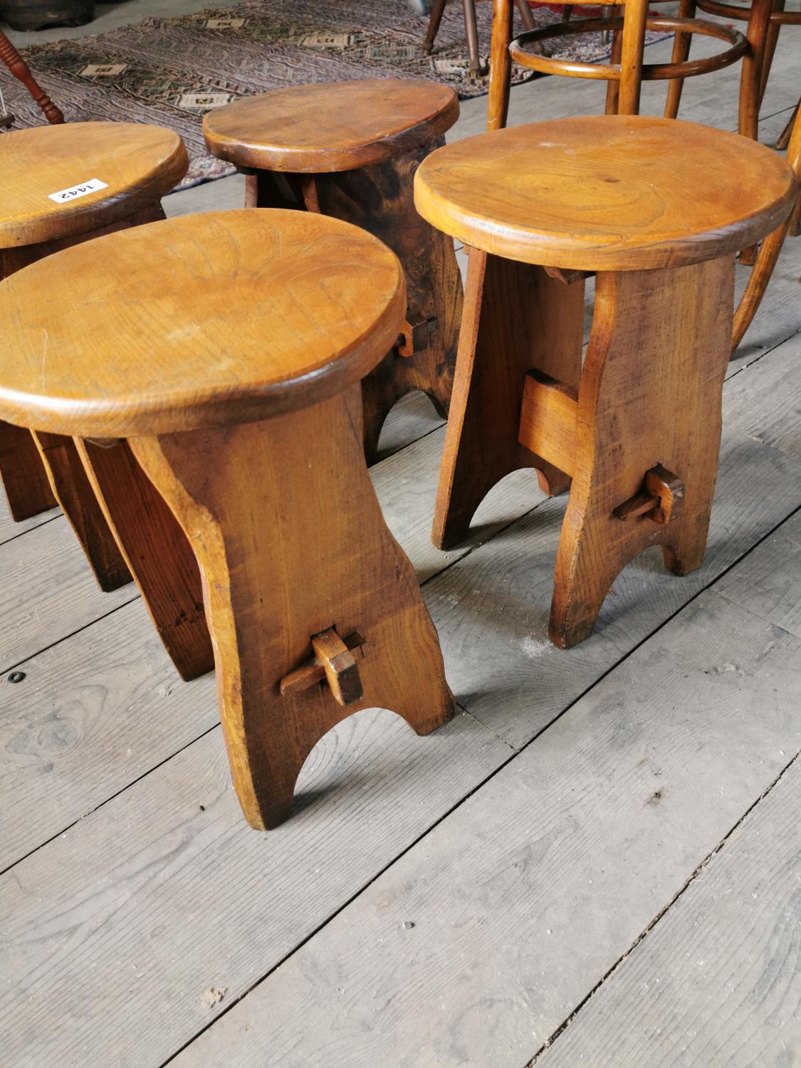 Set of four early 20th C. oak stools. - Image 2 of 2