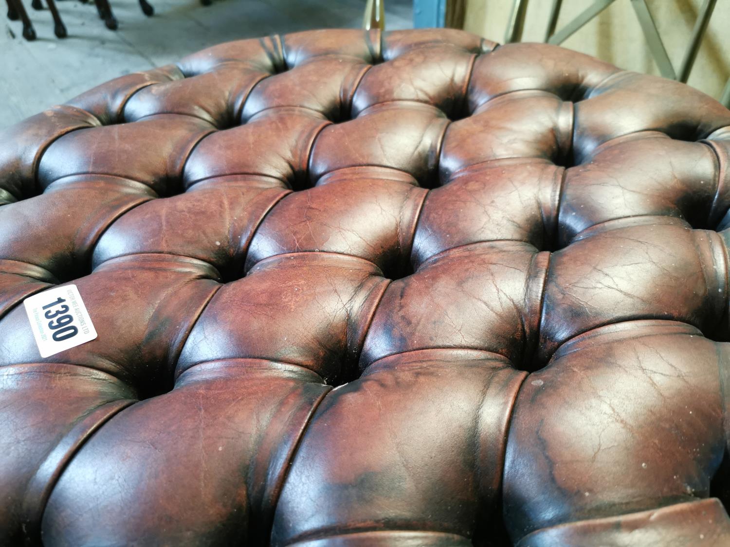 Hand dyed leather Chesterfield foot stool. - Image 2 of 3