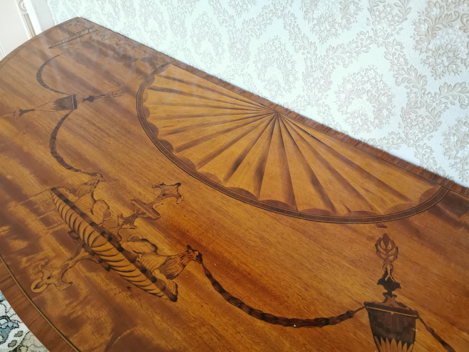 Good quality pair of inlaid satinwood demi - lune tables - Image 10 of 10