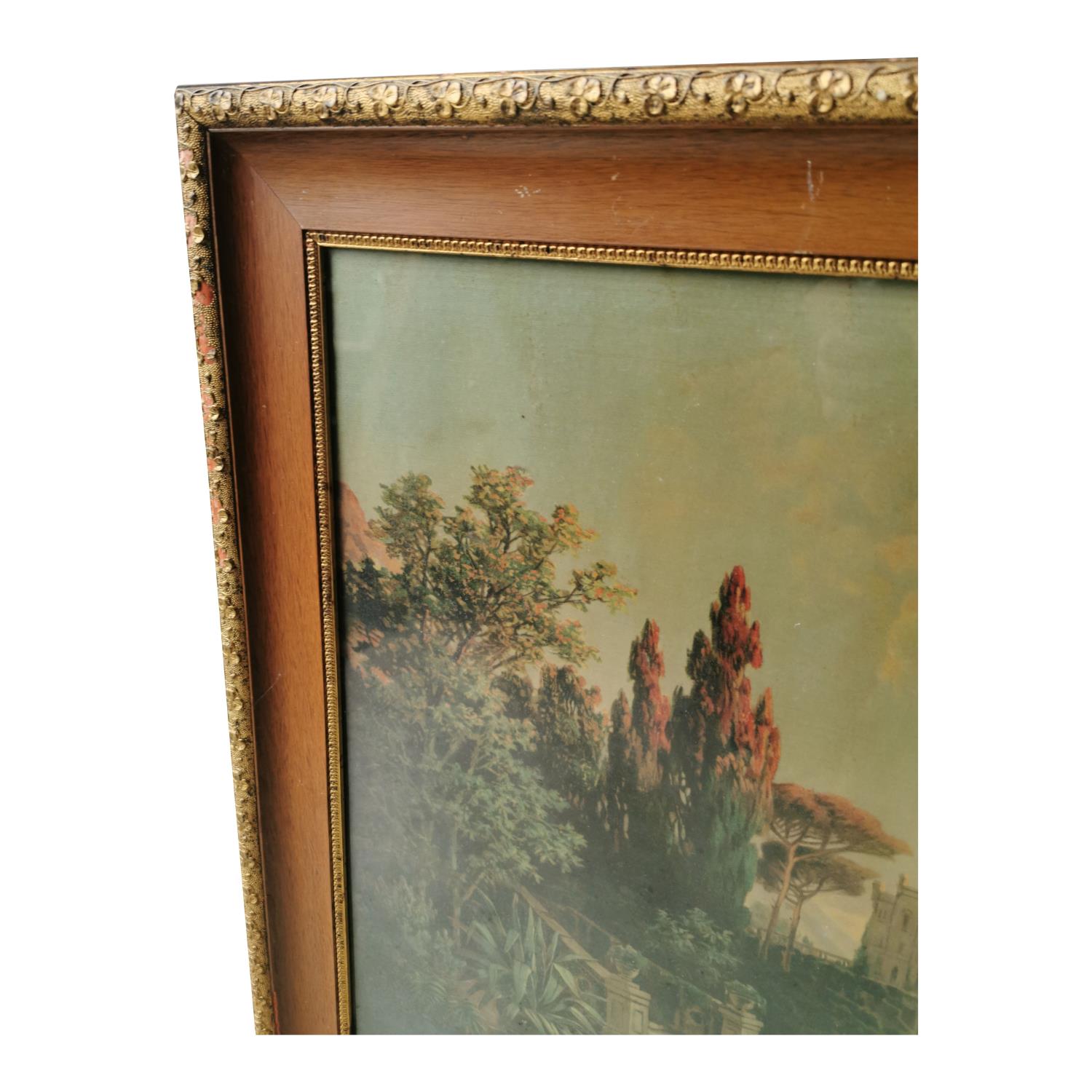 Early 20th C. framed coloured print Castle scene. - Image 2 of 3