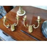 Pair of brass two branch wall enscones