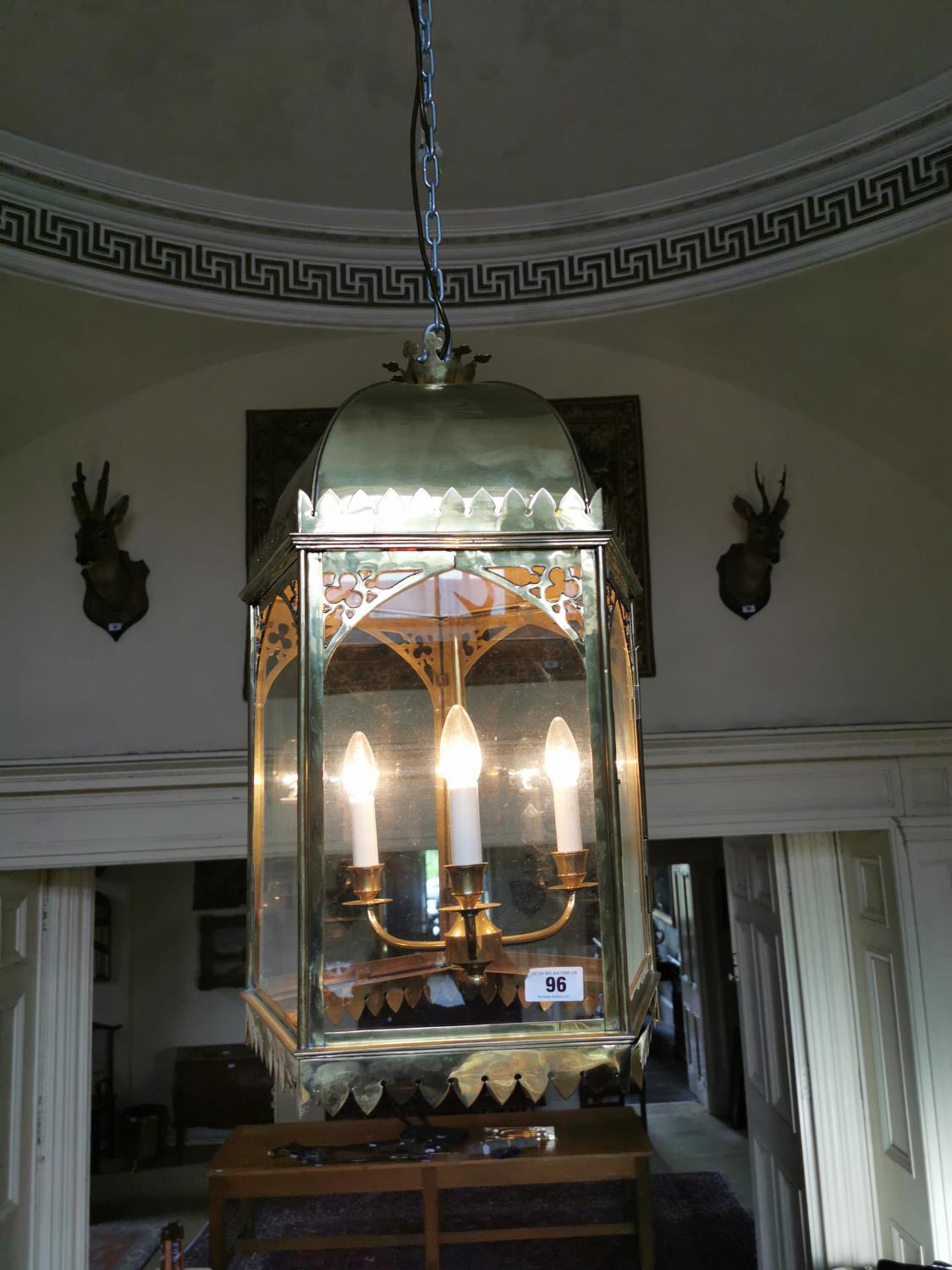 Good quality brass five sided hall lantern