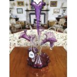 Violet and clear glass epergne