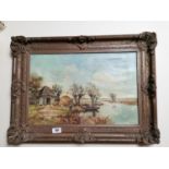 19th. C. F Doymany Dutch Farmyard Scene Oil on Canvas