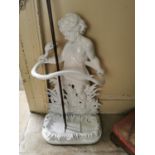 Cast Iron stick stand depicting a boy and snake