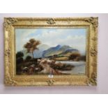 19th C. oil on canvas Mountain and Sheep scene.