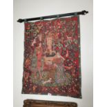 19th. C. tapestry wall hanging on turned pole